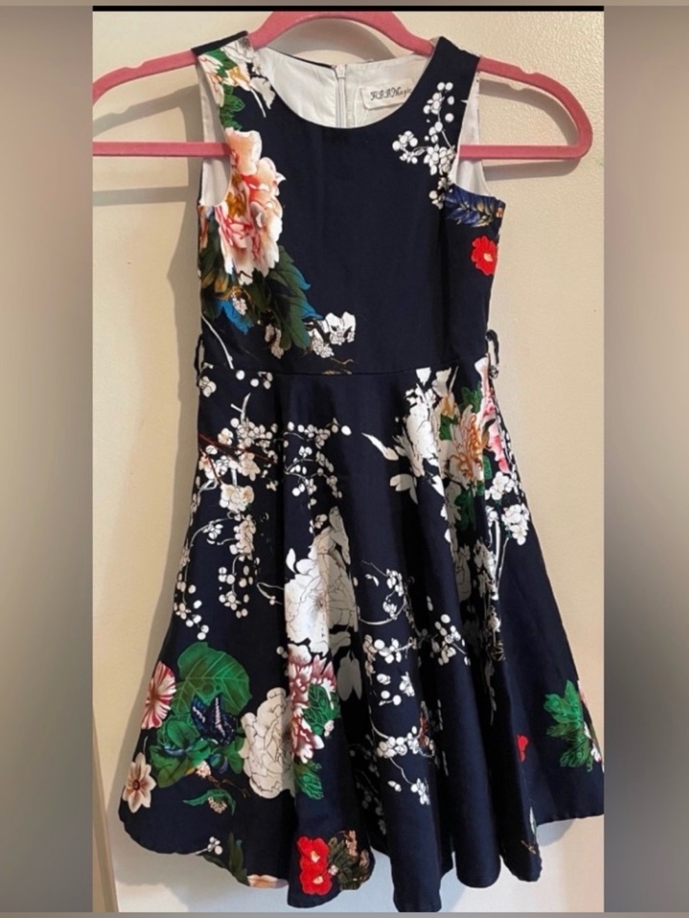HBB Magic Girls Black Floral Sleeveless Round Neck Zip Fit & Flare Dress sz 8